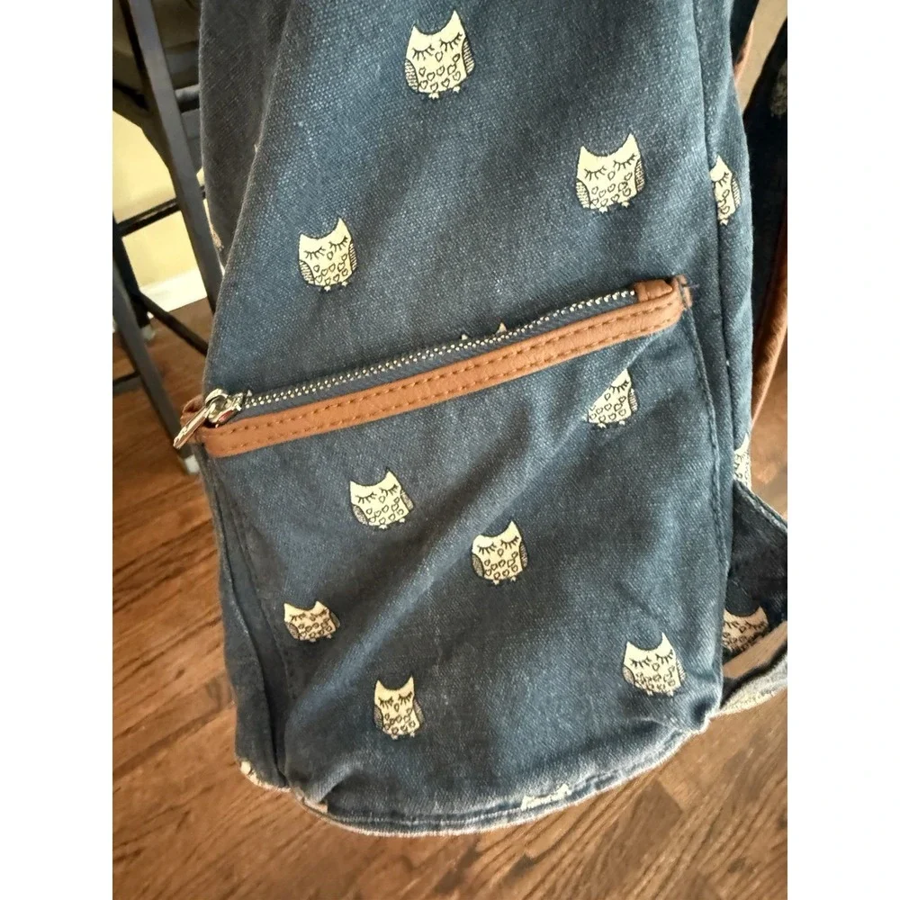 Mudd Blue‎ Denim Owl Print Backpack